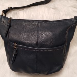 Sak Navy Blue Leather Shoulder Bag